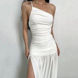 2025 style  spring new women's clothing solid color sleeveless hip-wrapped fishtail skirt high slit long dress dress