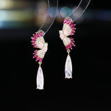 2025 light luxury earrings angel wings water drop zircon earrings women's s925 silver needle niche high-end earrings