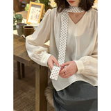 2025  Spring New Korean Edition Temperament Ribbon V-Neck Temperament Advanced Sense Inner Shirt Women 2506