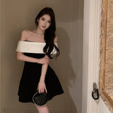 2025 Temperament celebrity birthday dress dress high-end light luxury niche robe high-end small dress one-word shoulder dress