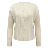 New Chinese style light national style spring new women's round neck fashion solid color shirt with long sleeve pleated top