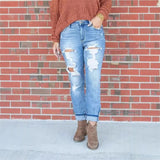 2025 New  new light-colored pants, long ripped jeans, women's clothing, street mid-waist small feet and trousers