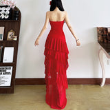 2025 style  spring new women's clothing irregular ruffle edge layered cake skirt tube top dress