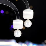 2025 Stylish and simple geometric square brushed matte pearl earrings women's s925 silver needle temperament versatile high-end earrings