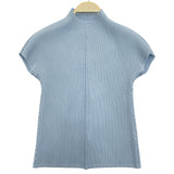Miyake summer new fish scale pleated top design sense simple short-sleeved crew neck top women solid color inner women
