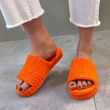 WOLOONG Women's Large Size Fluffy Flat Platform Outdoor Slippers