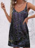 Popular spot  Popular trade nightclub high-end sense bead piece suspender dress loose fashion sexy V-neck skirt