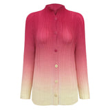 spring gradual change pleated chiffon shirt versatile casual small open neck sweet thin long sleeve printed top women