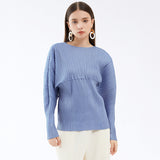 New pleated top women's spring women's clothing solid color long-sleeved crew neck t-shirt niche splicing temperament bottoming shirt