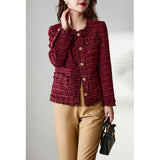 2025 59% wool small fragrant coat spring and autumn haute couture women's clothing  new short red tweed spring top
