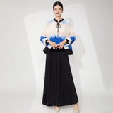 2025 suit women's summer two-piece set of advanced sense gradual change long-sleeved top versatile wide-leg pants women's clothing with a complete set