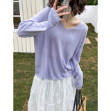 2025  spring new Korean version soft waxy gentle wind V-neck casual blouse sunscreen knitted sweater women's top 51273