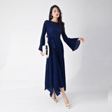 2025 Hot Trade Dress High Sense Loose Lace-up Irregular Flared Sleeve Temperament Elegant Dress Long Dress Hot Style