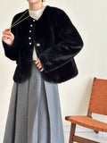 2025 friendly mink round neck high-end single-breasted short pocket imitation mink coat ferret jacket warm autumn and winter women
