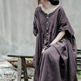 Shan Qian Nianyi, retro creative design cotton and linen super loose short-sleeved dress robe