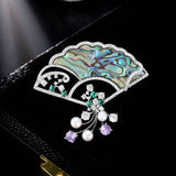 2025 National style retro abalone shell freshwater pearl creative scalloped brooch femininity high-end blazer fashion pin