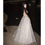 Silver evening dress light luxury niche sequins host banquet temperament celebrity toast dress bride