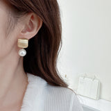 2025 Stylish and simple geometric square brushed matte pearl earrings women's s925 silver needle temperament versatile high-end earrings
