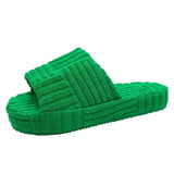 WOLOONG Women's Large Size Fluffy Flat Platform Outdoor Slippers