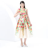 Women's Clothing  Early Spring - Vacation Wrap Lace-Up Style V-Neck Sleeveless Long Vintage Printed Dress
