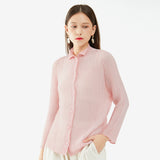 Comfortable women's clothing spring new long-sleeved shirt non-ironing pleated shirt design sense niche top jacket women