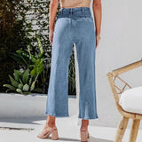 2025 autumn new  New breasted elastic jeans women's high-waisted temperament thin washed straight pants