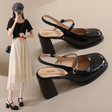 woloong Women's Toe High Round Fashion Fairy Patent Heels