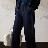 2025 Contrast color stitch collarless denim short jacket/cocoon jeans set, spring and autumn women's clothing short spring new
