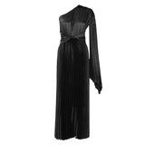 WOLOONG D407 New Hot Trade Women's Clothing  New Shoulder Pleated Long Dress Oblique Neck Waist Dress 2025 Dress