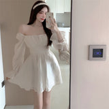 woloong  Pink Sweet Elegant Princess Dress Women Casual Korean Slim Long Sleeve Fairy Dress Female Backless Design Vintage Dress New