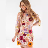 M New  INS direct sales three-dimensional flower mesh lace embroidery hip wrap slim and thin sexy dress