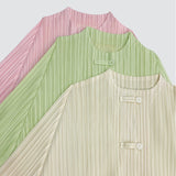 New Chinese style light national style spring new women's round neck fashion solid color shirt with long sleeve pleated top