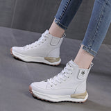 woloong Women's White Korean All-matching High-top With Veet Sneakers