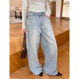 2025  Spring New Korean Edition Hong Kong Style Trend Personality High Street Trend Washed Denim Pants 5039