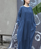 Shan Qian Nianyi, design sense, spring and autumn cotton and linen retro literature and art loose and thin handmade organ pleated robe dress