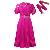 WOLOONG D499 2025 women's clothing New new short-sleeved lace splicing pleated African dress cross-border dress skirt