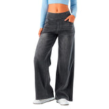 2025 new denim wide-leg pants women's high waist and thin multi-pocket straight loose cat beard horse Liu  casual pants