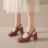 woloong Women's Toe High Round Fashion Fairy Patent Heels