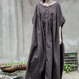 Shan Qian Nianyi, retro creative design cotton and linen super loose short-sleeved dress robe