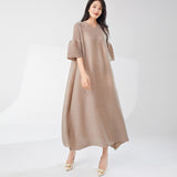 2025 Hot trade large size women's skirt high-end v-neck horn sleeves loose and thin a-shaped skirt long dress summer