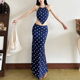 2025 style  spring new women's clothing polka dot neck hanging waist navel small vest hip skirt