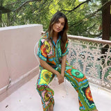 M  New   fashion personalized printing short-sleeved vacation leisure loose two-piece set