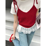 2025  spring new Korean version of sweet design sense knitted sling vest women's fashion single item 51209