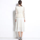 spring and summer new temperament socialite  fake two-piece lace crochet pleated long-sleeved pleated dress women
