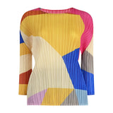 Miyake new color matching bottoming shirt for women's spring and autumn design Korean version round neck slim-fitting long-sleeved t-shirt top for women