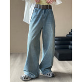 2025  spring new Korean version loose and thin drape casual mopping denim straight wide-leg pants 6398