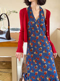 2025 Orange Zhi spring new floral suspender dress + Ankara red shawl seaside two-piece long dress 68061