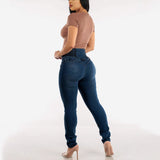 2025 Cross-border  style  new elastic and thin jeans women's button pencil slim-fitting high-waisted hip-lifting trousers