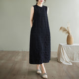 Temperament round neck sleeveless vest dress women's  summer new loose texture high-end exquisite long dress