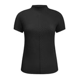 Miyake summer new fish scale pleated top design sense simple short-sleeved crew neck top women solid color inner women